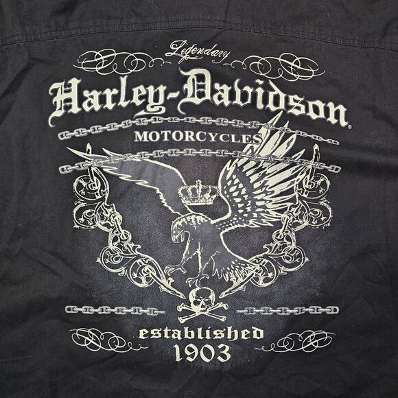 Harley Davidson Shirt XL Biker Skull Mechanic Racing Retro Short Sleeve Work - Picture 8 of 11